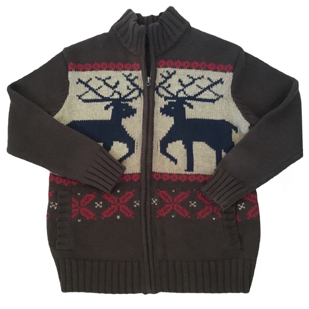 GAP Kids Deer Full Zip Cardigan Sweater in Brown. Sz M/L